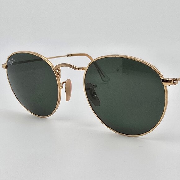 *SOLD*Ray-Ban RB3447 001 Round Metal Arista Gold Frame G-15 Green Glass Sunglass - Picture 1 of 16